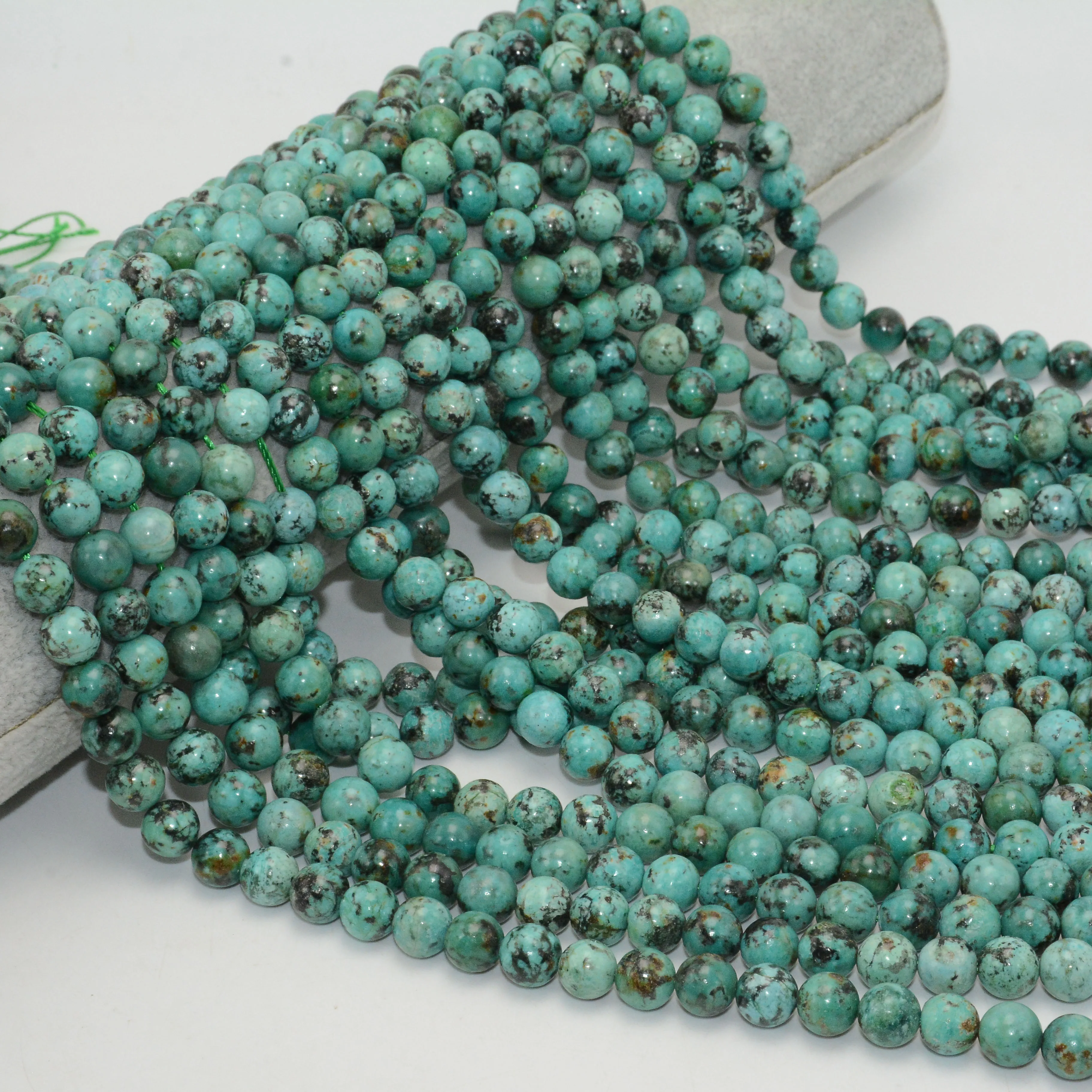

Natural Good Quality African Turquoise Loose Round Beads 8mm - Color similar to HuBei Turquoise