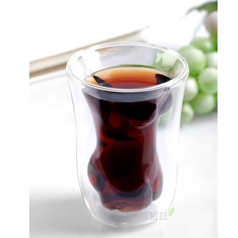 Novel Funny Sexy Lady Double Wall Glass Cup Anti-scald Heat-resistant Milk Tea Coffee Drink Water Cup Bar Nightclub Drinkware