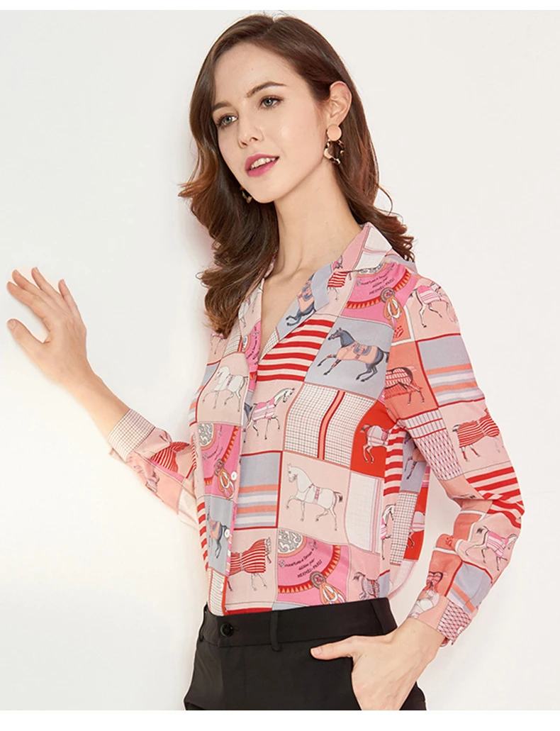 CISULI шелк креп Женская Осенняя рубашка с животным принтом blusas mujer de moda длинный рукав женский Топ Новинка Desigual Roupa Femi