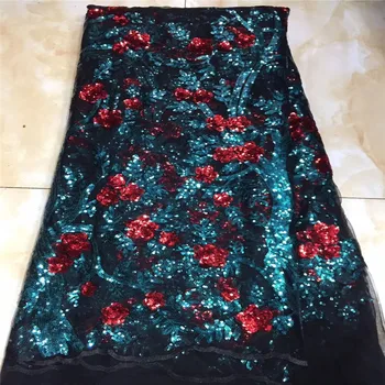 

2019 green High Quality African Sequins Lace Fabric French Net Embroidery Tulle Lace Fabric For Nigerian Wedding Party Dress