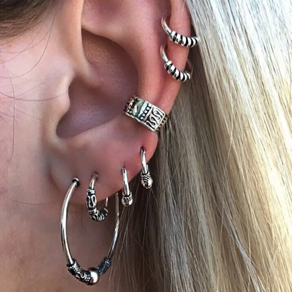 

Bohemia Creative Woman Dangle Earrings Set Piercing Silver Charm Alloy Drop Earring Retro Fashion Popular Punk Earrings