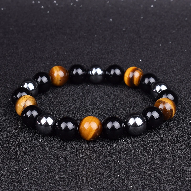 Tiger Eye & Hematite Bracelets Men 10mm Natural Obsidian Beads Bracelets for Women Protection Magnetic Health Jewelry Pulsera