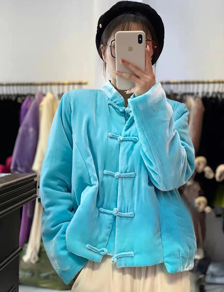 Silk velveteen stand collar jacket Clearance