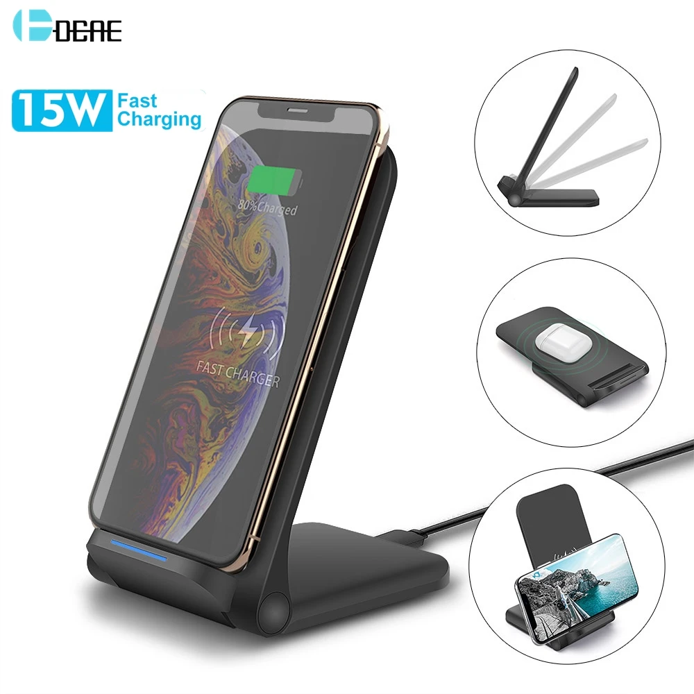 DCAE 15W QI FAST Charge Wireless Charger Stand Pad For Samsung S10 S9 S8 iPhone 11 XS XR X 8 Airpods Huawei P30 Pro Xiaomi mi 9