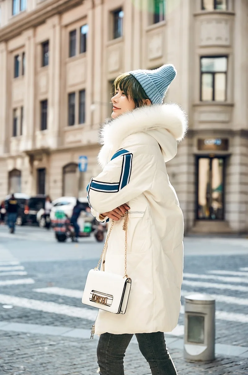 0 off Season Closeout Winter New European And American Mid-length Contrast Color Webbing Raccoon Large Size WOMEN'S Coat down Ja