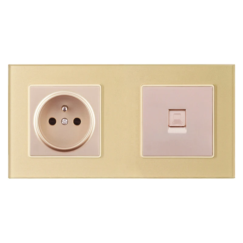1Socket Rj45 Outlet Atlectric FR Стандартный разъем RJ45 компьютерный ТВ телевизионный порт двойная розетка настенная электрическая розетка стеклянная панель розетки - Тип: 1Socket Rj45 Outlet