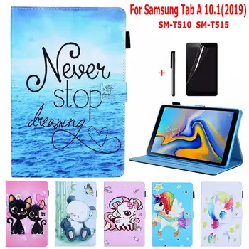 

Colorful PU Leather Case for Samsung Galaxy Tab A 10.1 SM-T510/T515 2019 New Tablet Funda Capa Silicone Shell+Screen Film+Pen