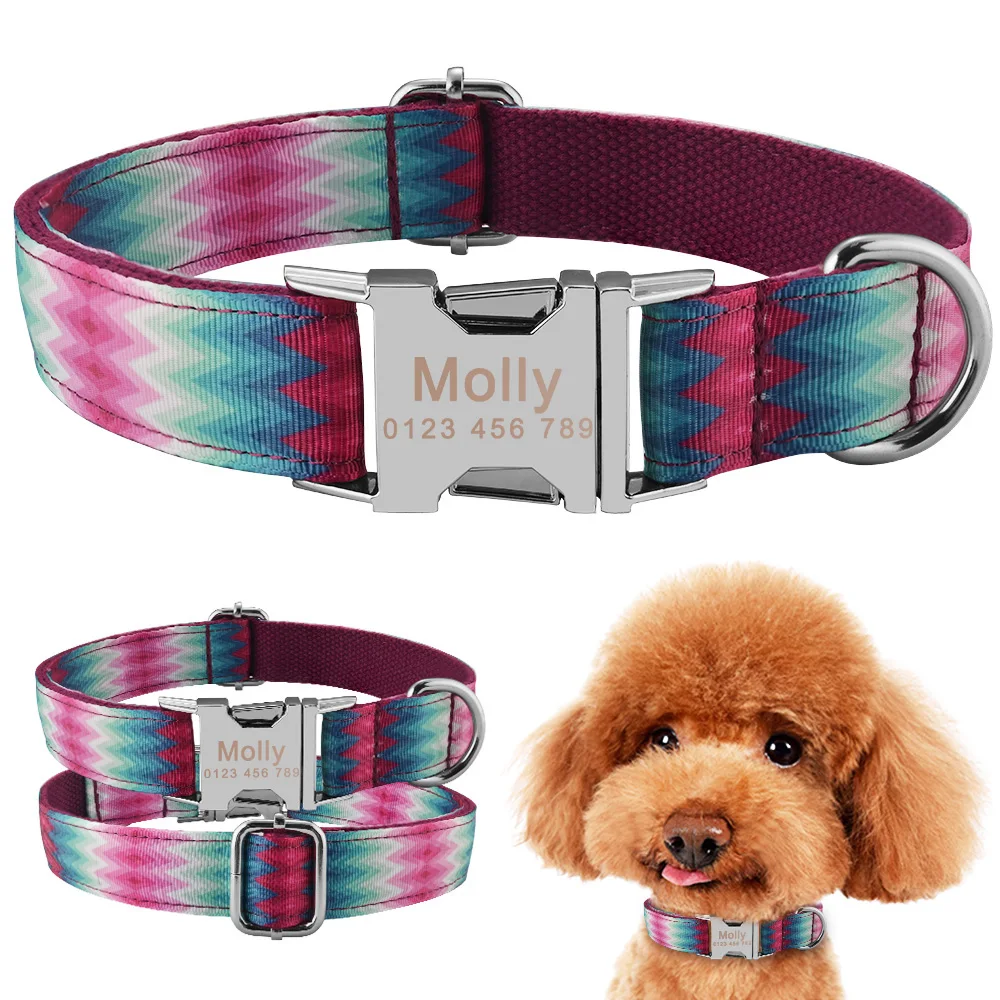 

Personalized Dog Nylon Collar FREE Engraved Pet Name Small Medium XS