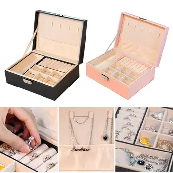 

Double Jewel Box High Quality Jewelry Storage Box Necklace Earring Display Stand Storage Box With Lock Jewel Organizer Decor