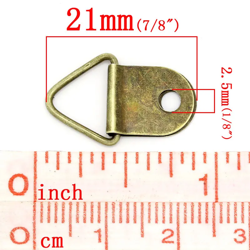 Iron Based Alloy D-Ring Picture Frame Hangers 200 PCs Triangle Antique Bronze 21mm x 13mm( 7/8"x 4/8") multifunctional hooks