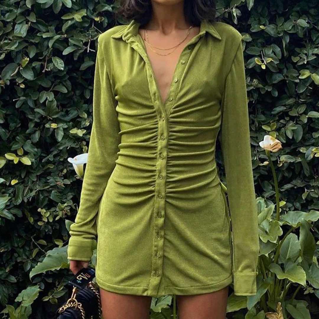 Vestido verde ajustado con botones para mujer, minivestido Sexy con botones para fiesta y Club