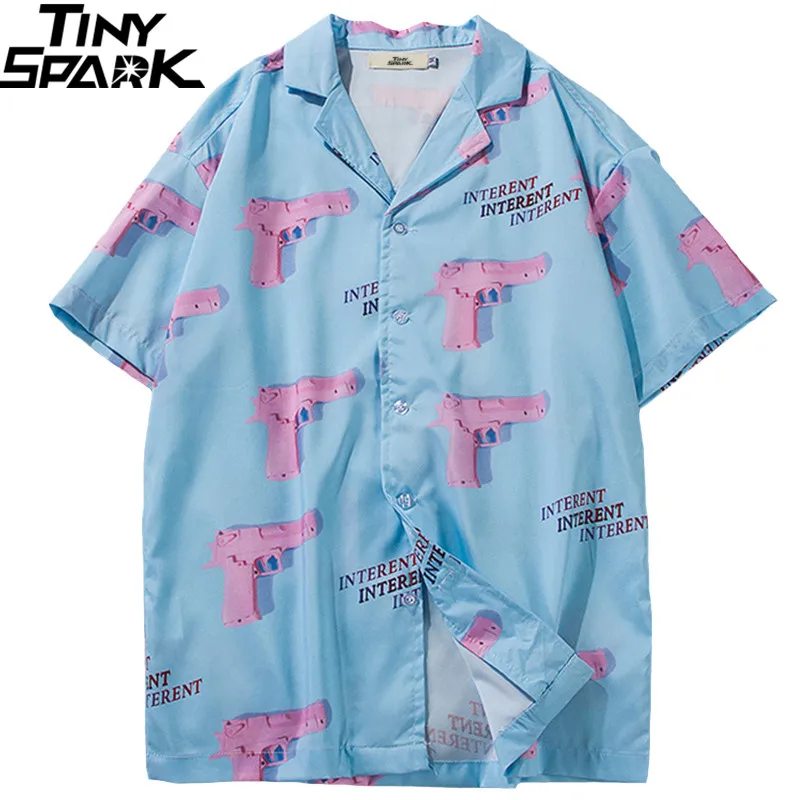 Koop Hawaiian Shirt Heren 2019 Hip Hop Shirt Streetwear Pistool Harajuku Strand Overhemd Dunne Zomer Hawaii Shirts Korte Mouwen Tops