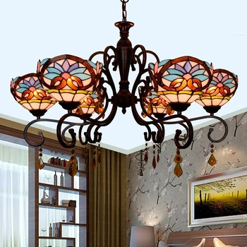 

Tiffany Baroque Stained Glass Suspended Luminaire E27 110-240v Chain Pendant Lights For Home Parlor Dining Room deco maison