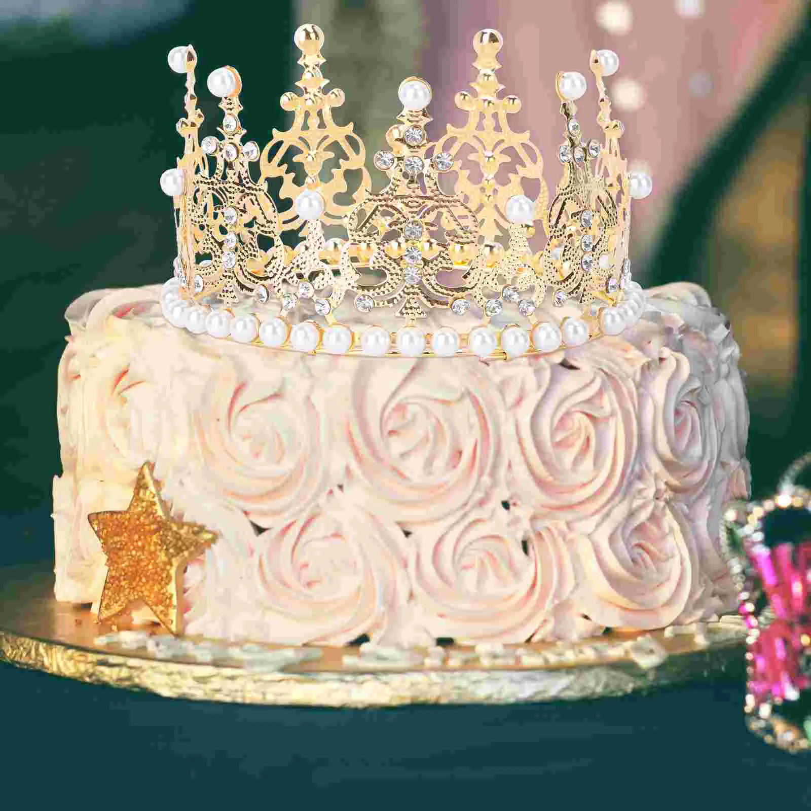 3pcs Crown Cake Topper Decoration with Rhinestones and Pearls Vintage Style  Royal Centerpiece Headband Crown for Party|Cake Decorating Supplies| -  AliExpress