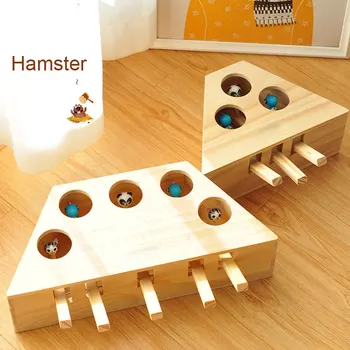 

Hot Sale Solid Wooden Cat Toy Puzzle Interactive Toys Whack A Mole Shape Hamster Funny Wooden Box For Playing Cat Supplies