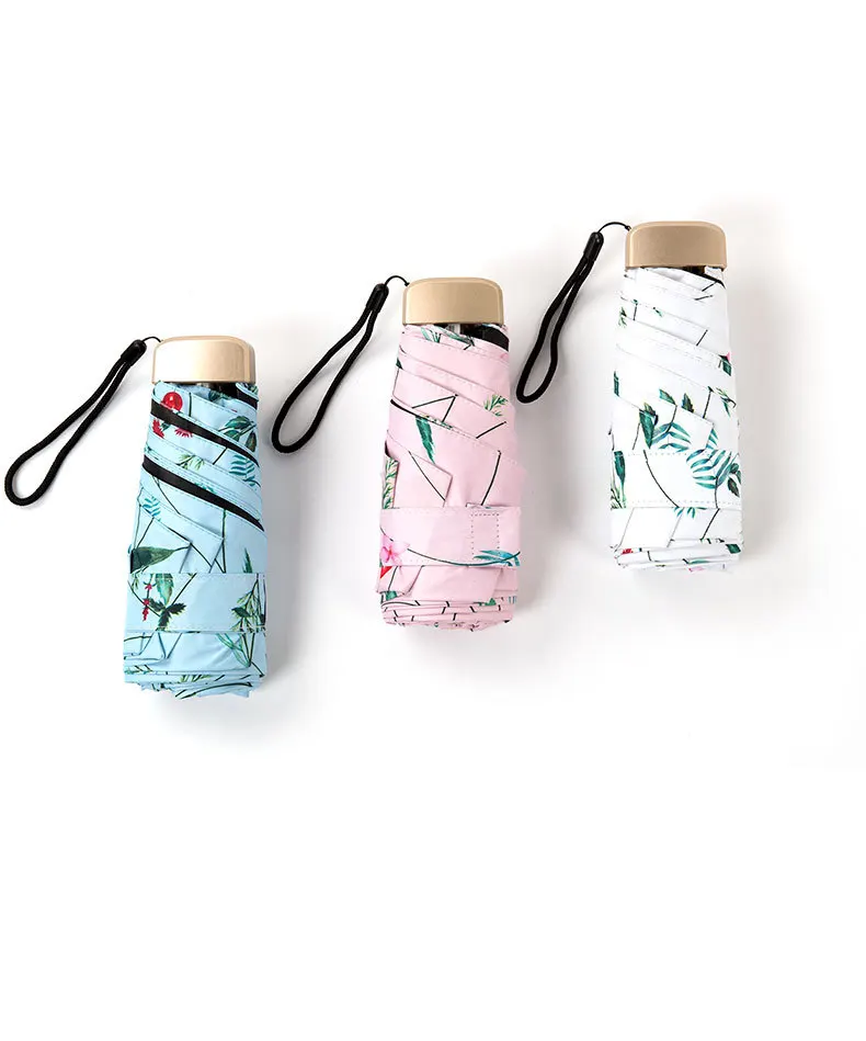 Mini Ultra-Light Five-fold Umbrella UV-Protection Folding Parasol Dual Purpose All-Weather Umbrella Sun-resistant kou dai san Pa