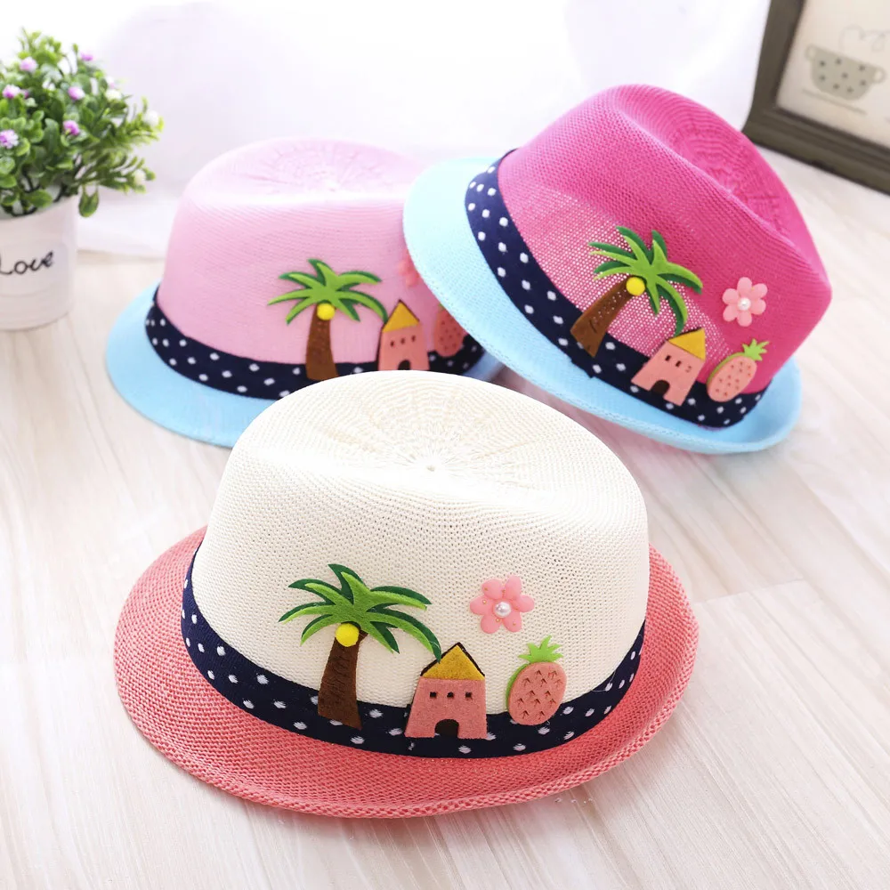 Boys and girls jazz hat embroidered coconut tree Toddler Infant Sun Cap Outdoor Baby Girls/Boys Hat Jazz Cap For Baby 