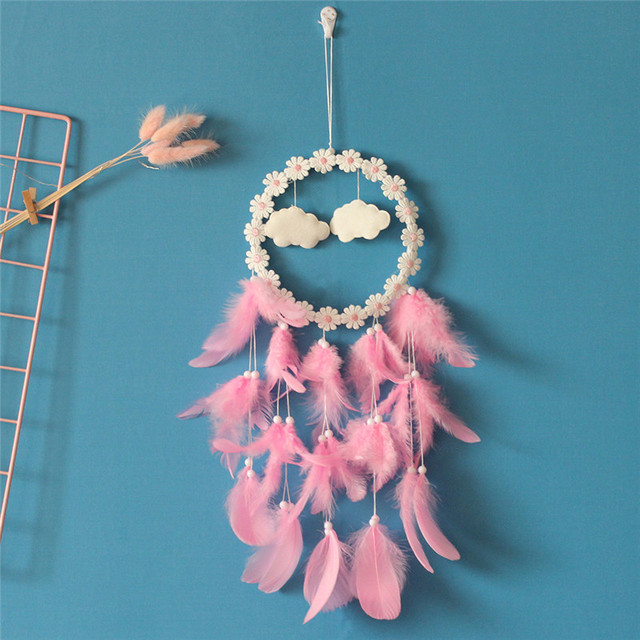 Style Cat Head Dreamcatcher Wind Chimes Wall Hanging Decoration Room Decor For Kid Girls Bedroom Hairball Hanging Pendant