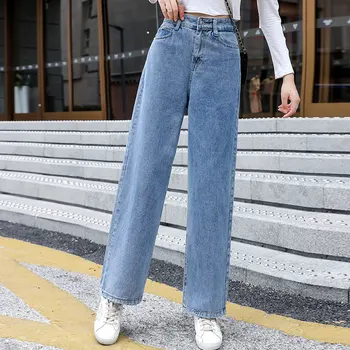 

Loose Jeans For Women Autumn High Waist Casual Long Denim Blue Jeans Wide Leg Pants Female Autumn Winter Jeans Plus Size