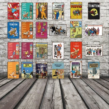 

Tintin Cartoon Metal Signs Plaque Metal Vintage Wall Pub Kid's Room Home Art Party Vintage Decor Iron Poster Cuadros DU2553A