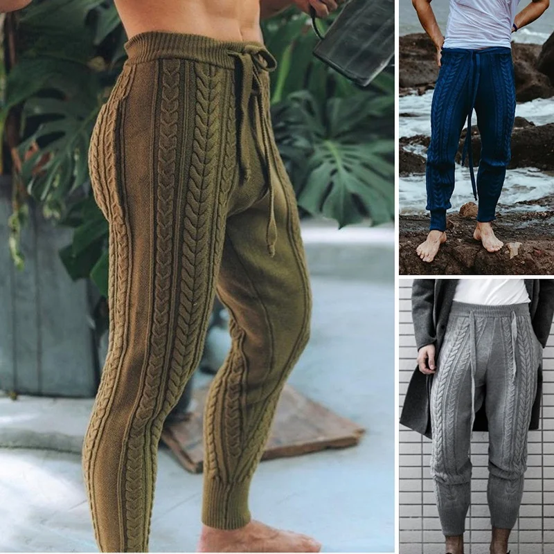 

Men Pants 2021 Autumn Slim Fit Knitted Trendy Men's Pants Pencil Pants Wool Knit Pants Ankle-Length Pants Men Fashion Streetwear