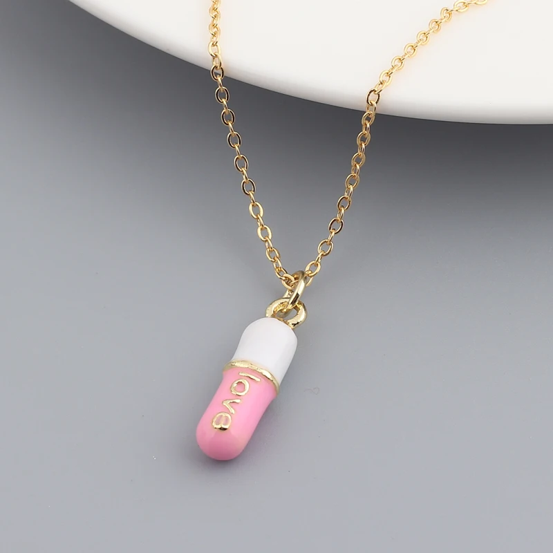 2021 New Summer Fashion Jewelry Simple Geometric Pill Charm Candy Neon Enamel Colorful Necklace For Girl 