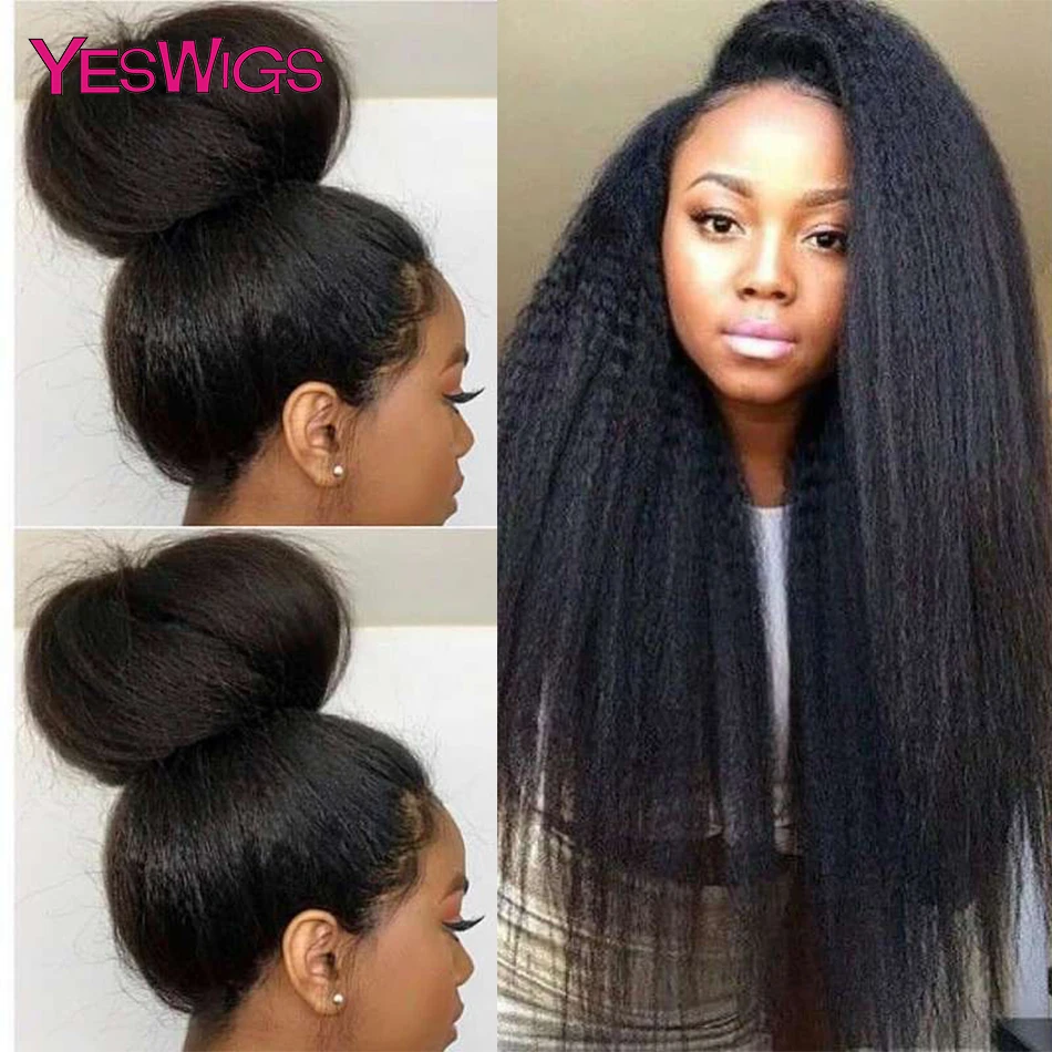 Yeswigs Yaki Straight Wigs Brazilian  Remy Human Hair 13x4 Pre Plucked Lace Front Human Hair Wigs For Black Women