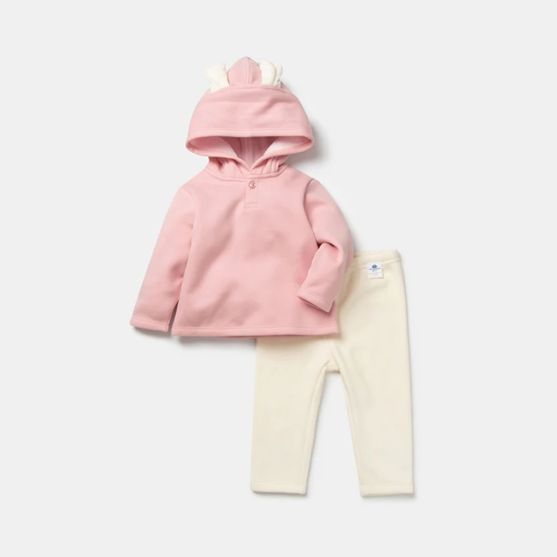 Minibalabala/комплект одежды для малышей; одежда из хлопка и бархата для девочек; коллекция года; Сезон Зима; новые спортивные костюмы из двух предметов с милым кроликом - Цвет: pink