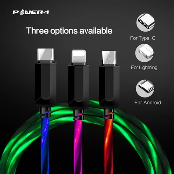 

Power4 illuminated USB Cable For Micro Three Connectors Optional For Lightining Cable Luminous/Micro USB-C Cables