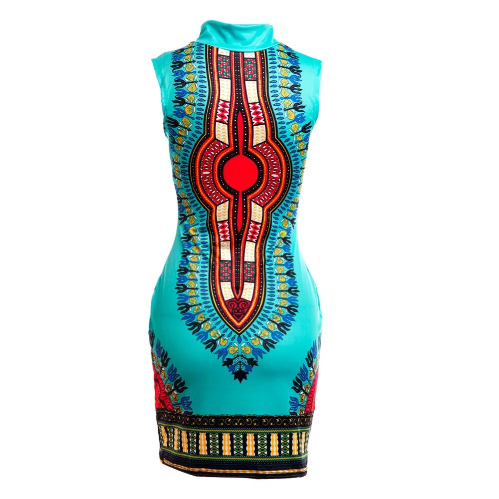 African Dresses for Women Sleeveless Sexy Tight-fitting Fashion High Stretch Printing Slim Fit Hip Bazin Dashiki Clothing african dress style