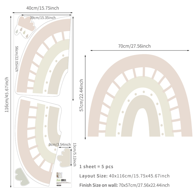 Rainbow Watercolour Home Decor Wall Sticker Self-Adhesive for Children's Room Living Room Nursery Decals Nordic Kid Stickers