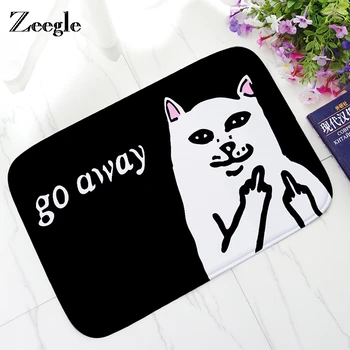 

Cat With Middle Finger Door Mats Coral velvet carpet Humorous Funny Words Go Away Entrance Indoor Floor Mat Non-slip Doormat rug
