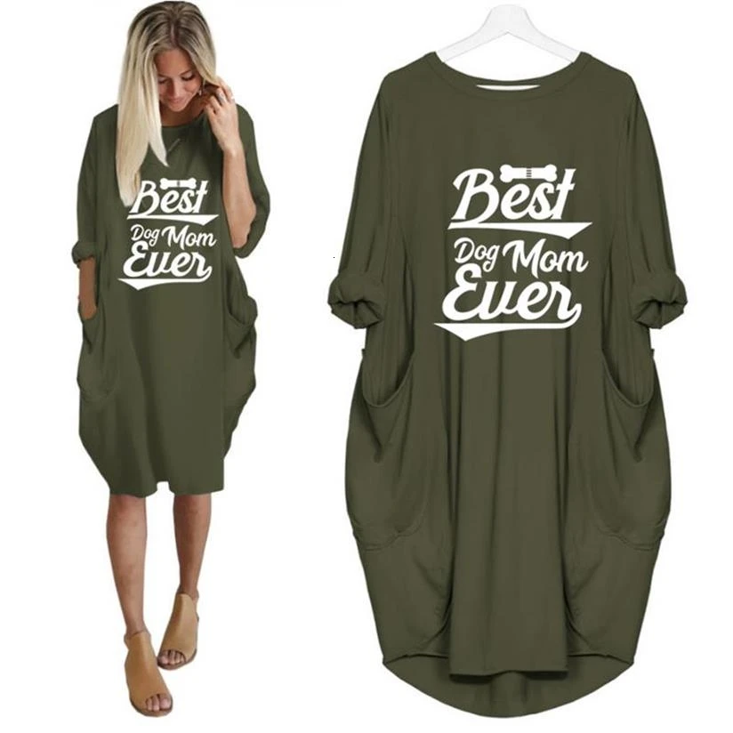 

2019 New Fashion T-Shirt For Women Pocket Best Dog Mom Letters Print T-Shirt Women Tops Female Harajuku Cute Plus Size T-shirt