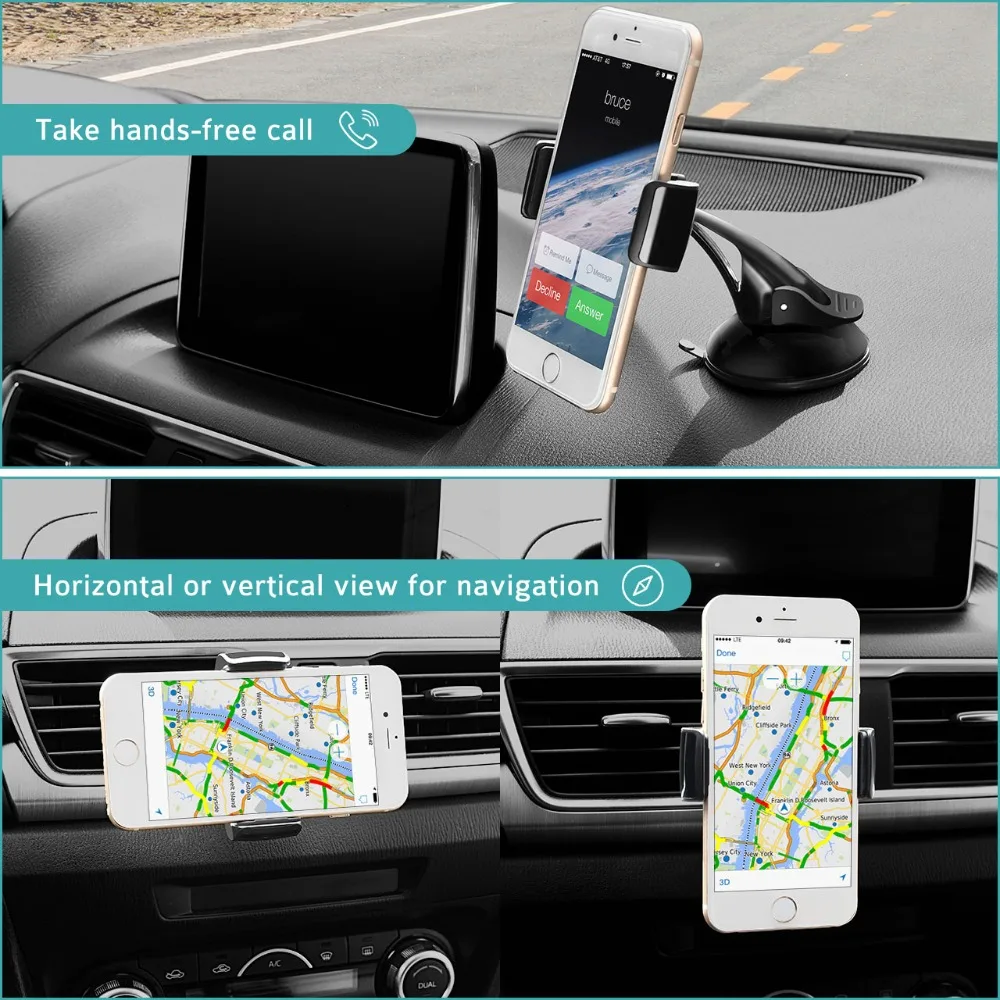 Mpow 2-in-1 Universal Car Mount Phone Holder Windshield Dashboard Air Vent GPS Holder For Car 360 Degrees Rotation Cheap Stand (6)