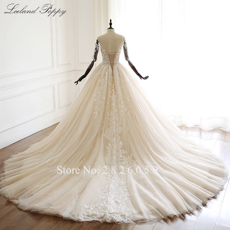 Женское бальное платье из тюля, свадебные платья 2019 Vestido de Noiva, круглый вырез, 3/4 рукава, кружево с аппликацией и бисером, свадебное платье
