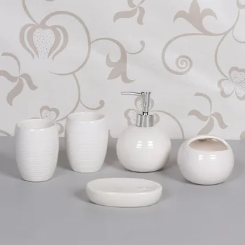 

5PCS Bathroom Set Red Blue White Green Glazed Ceramic Toothbrush Holder Soap Dispenser Cup for Bathroom Hotel House Wedding Gift