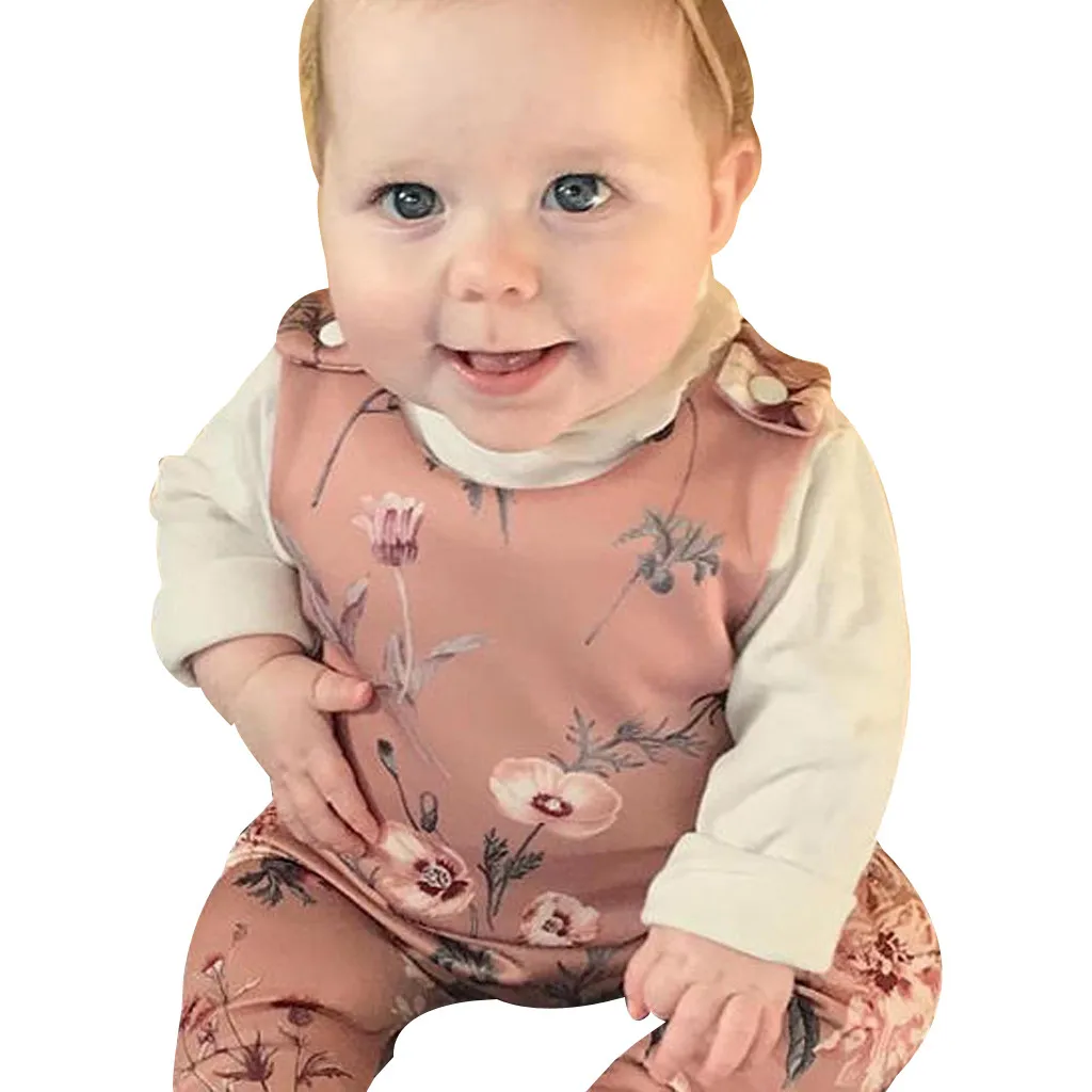 Newborn Baby Girls Jumpsuit Infant Baby Floral Printed Sleeveless Jumpsuit Summer Toddler Kids Vest Romper+Headband Sets#LR