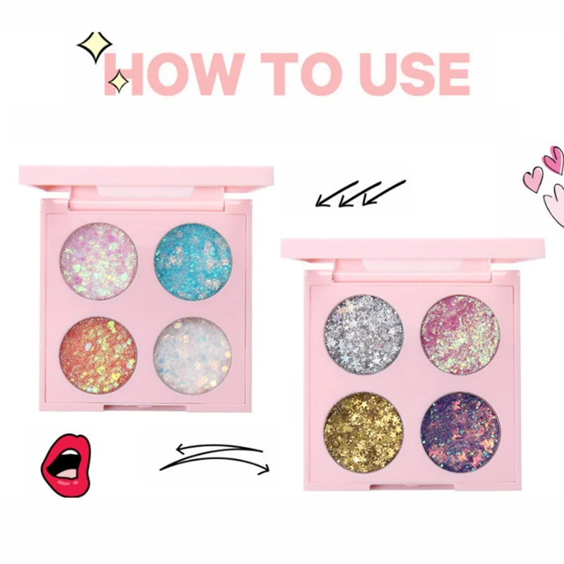 4 Color Sequin Eyeshadow Gel Long-lasting Brighten Skin Color Waterproof Glitter Luminous Eye Shadow Palette Makeup SC54
