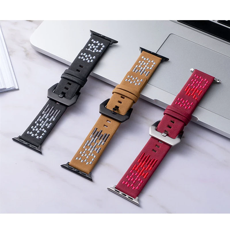 40/44 мм ремешок для часов Apple Watch Series 5 4 Кожаный ремешок с вышивкой для часов Series 2 3 38 мм 42 мм браслет ремешок на запястье
