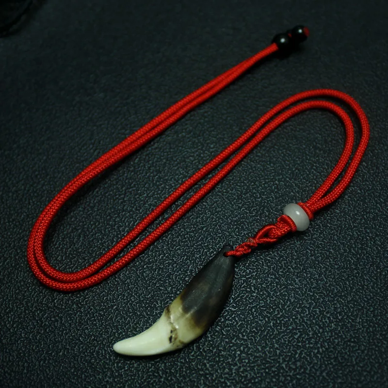 Man wolf tooth necklace pendant choker ethnic style accessory red rope