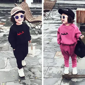 

Autumn and winter girls brushed set children's letter printing fashion two-piece thick children's wear children's sportswear