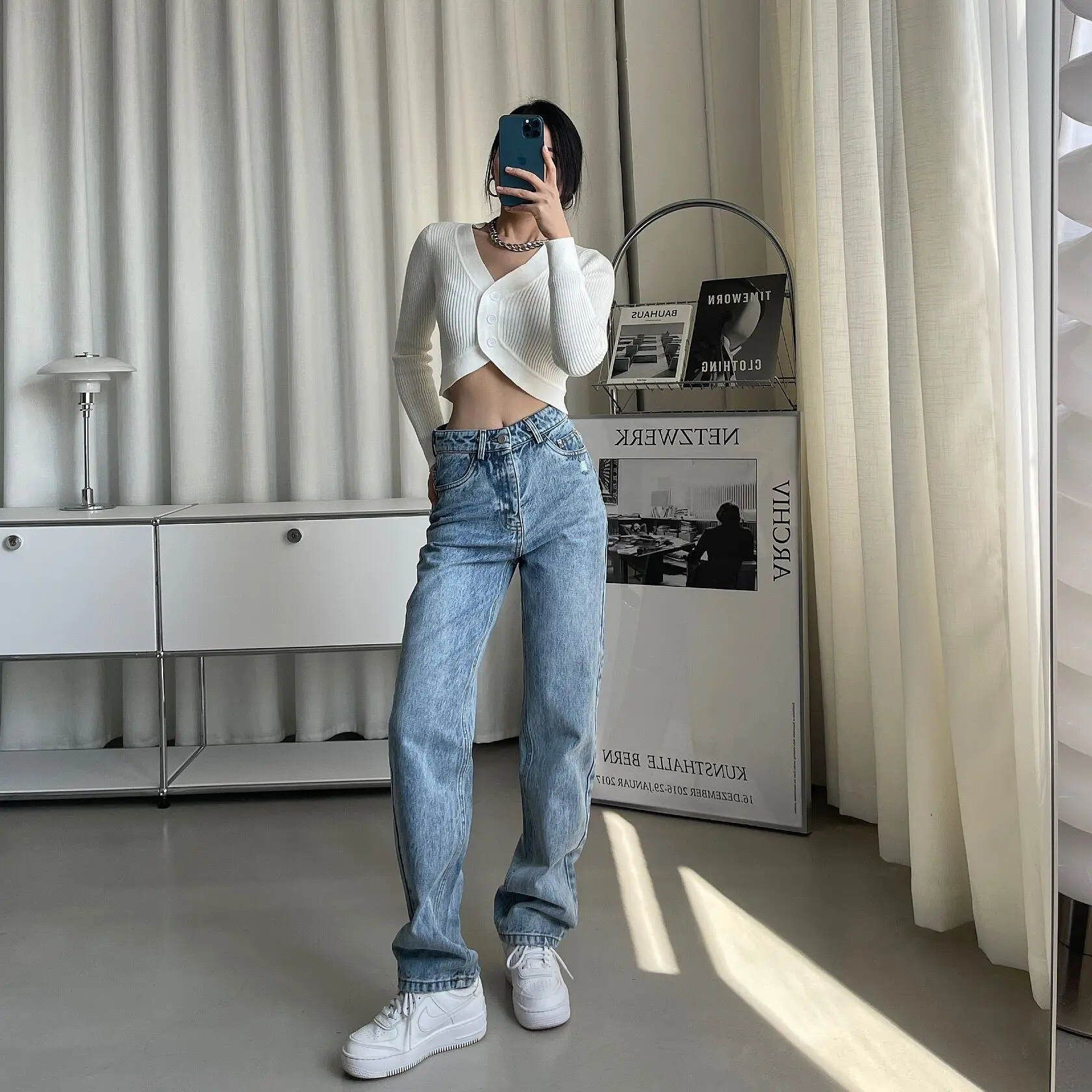 Mom Jeans de cintura alta para mujer, pantalones holgados de pierna recta  para novio, azul, ropa informal suelta ancha, Vrouw|Pantalones vaqueros| -  AliExpress