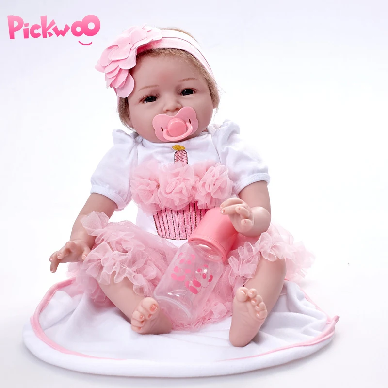Pickwoo 23'57cm bebes кукла-Реборн, кукла для маленькой девочки, мягкий силиконовый хлопок, Boneca reborn Brinquedo, подарки на день детей, игрушки, plamate