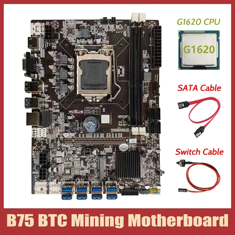 Материнская плата B75 для майнинга BTC + ЦП G1620 кабель SATA переключения LGA1155 8xpcie