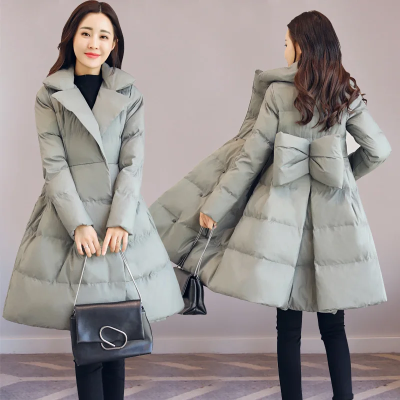

2019 Winter Solid Color Polo Collar Long Sleeve Mid-length Slim Fit Bow Fashion Slim Fit Cotton