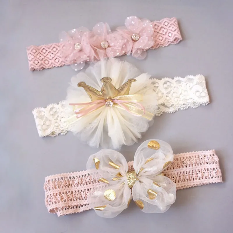 3 шт.; детские головные уборы; Детские аксессуары для волос; милая повязка на голову с цветочным кружевом для девочек; вечерние Эластичные Головные уборы