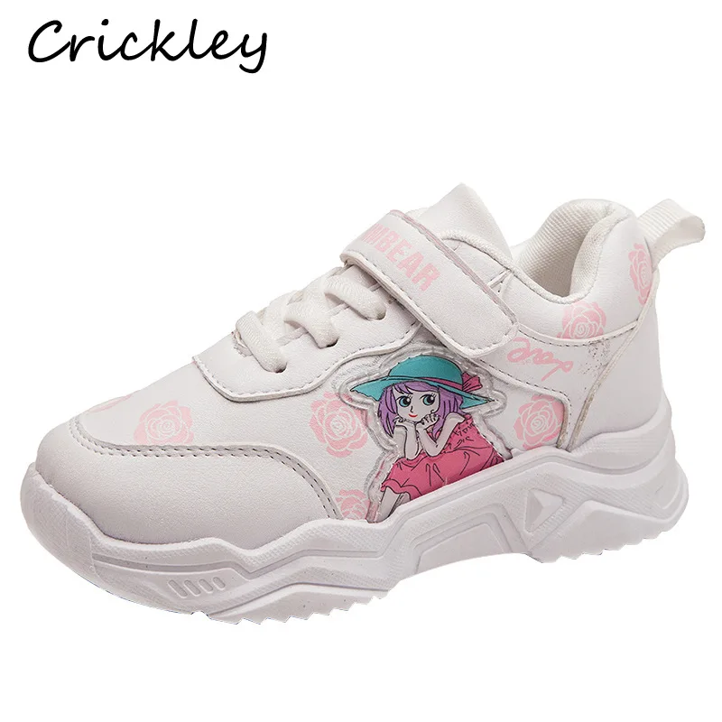 

Spring Autumn Children Girls Sneakers Cartoon Princess Flower Pattern Casual Shoes for Girls Running Shoes PU Leather Gym Shoes