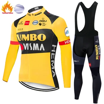 

2020 Pro Team JUMBO VISMA cycling jersey Men Winter Thermal Fleece Long Sleeve cycling set men bycicle Suit Outdoor Bike pants