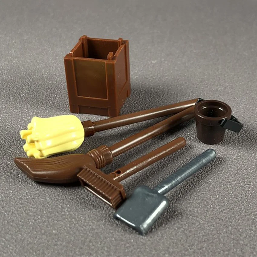 7Pcs Legoings City Cleaning Tool Building Blocks Kit Shovel Broom Bucket MOC Figures Accessories Bricks Kids Educational Toys (4)