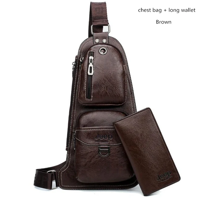 JEEP BULUO BRAND New Men Messenger Bags Hot Crossbody Bag Famous Man's Leather Sling Chest Bag Fashion Casual 6196 Brown 6196-8068
